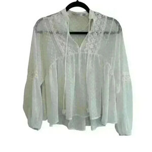 Women's Bishop + Young, Woven Peasant Swiss Dot Blouse Size XS NWT